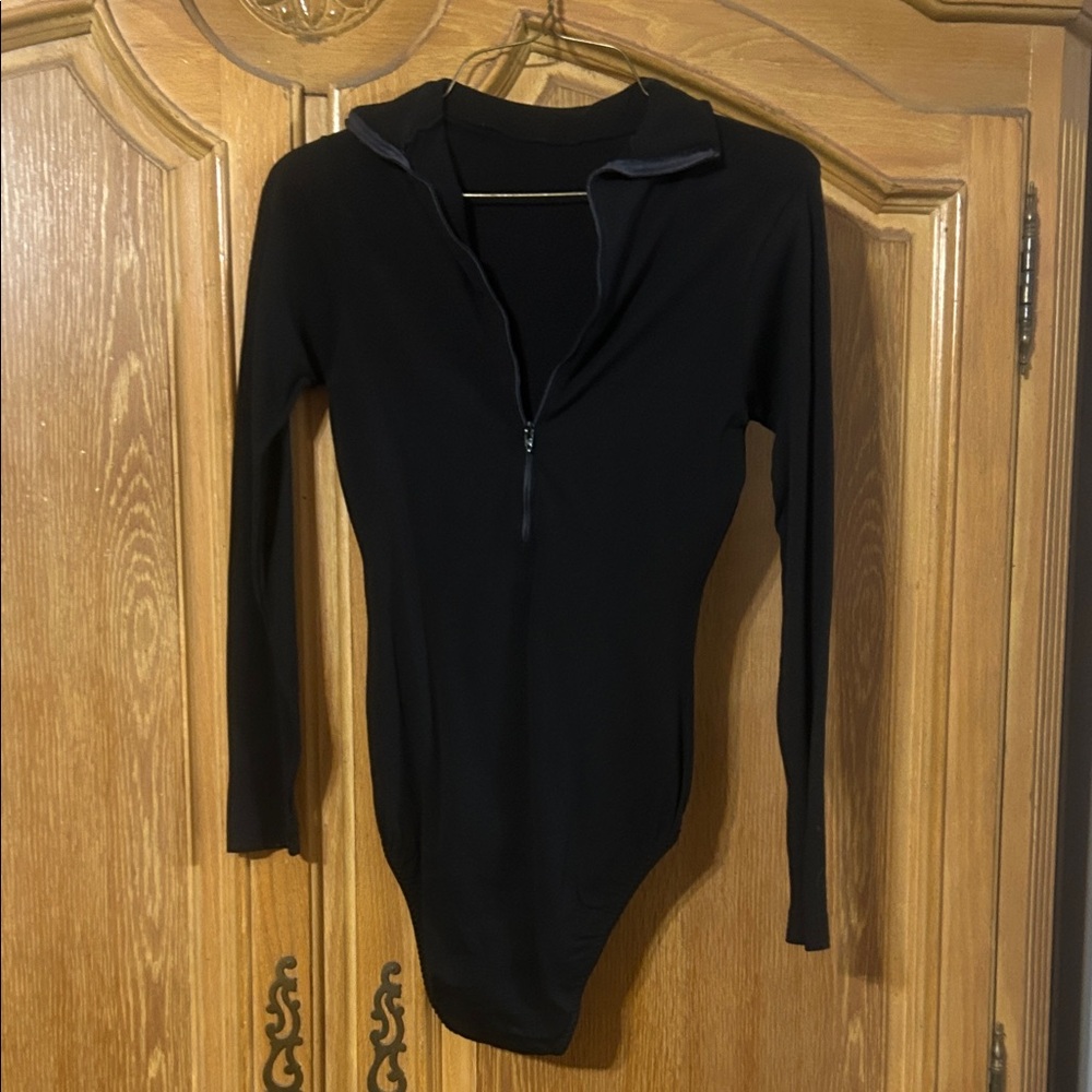 Black Long Sleeve Zip-Up Bodysuit